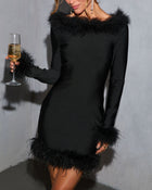 Frosted Intent Feather Trim Mini Dress