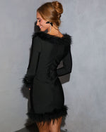 Frosted Intent Feather Trim Mini Dress