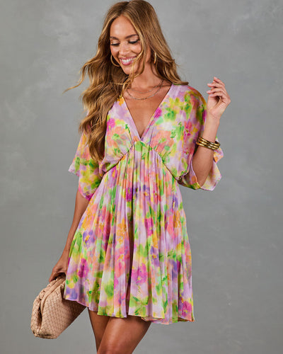 Garden Hush Floral Watercolor Mini Dress Coral Multi / S