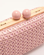 Pink % Lindsie Woven Vegan Leather Wooden Frame Clutch-4