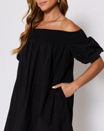 Black % Lydia Cotton Smocked Off The Shoulder Mini Dress-6