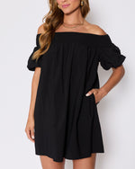 Black % Lydia Cotton Smocked Off The Shoulder Mini Dress-5
