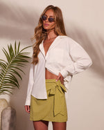 Seabreeze Society Linen Blend Button Down Top