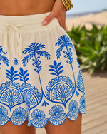 Summer Voyage Cotton Abstract Drawstring Shorts