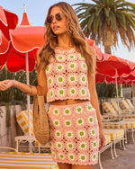 Bloom Lagoon Floral Crochet Cover Up Mini Skirt