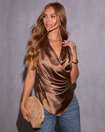 Bronze % Leddie Ruched Satin Top-6