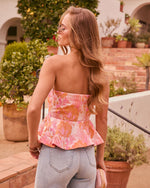 Bloom Bright Strapless Botanical Jacquard Peplum Top