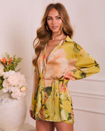 Yellow Floral % Grinnell Button Front Romper-3