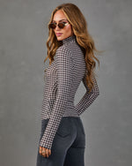 Kensley Turtleneck Houndstooth Print Top