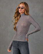 Kensley Turtleneck Houndstooth Print Top