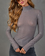 Kensley Turtleneck Houndstooth Print Top