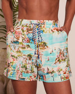 Sunlit Society Novelty Print Linen Blend Drawstring Shorts