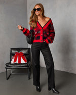 Red/Black % Taylor Plaid Fuzzy Knit Cardigan-2