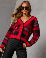 Red/Black % Taylor Plaid Fuzzy Knit Cardigan-5