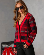 Red/Black % Taylor Plaid Fuzzy Knit Cardigan-3