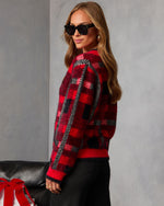 Red/Black % Taylor Plaid Fuzzy Knit Cardigan-4