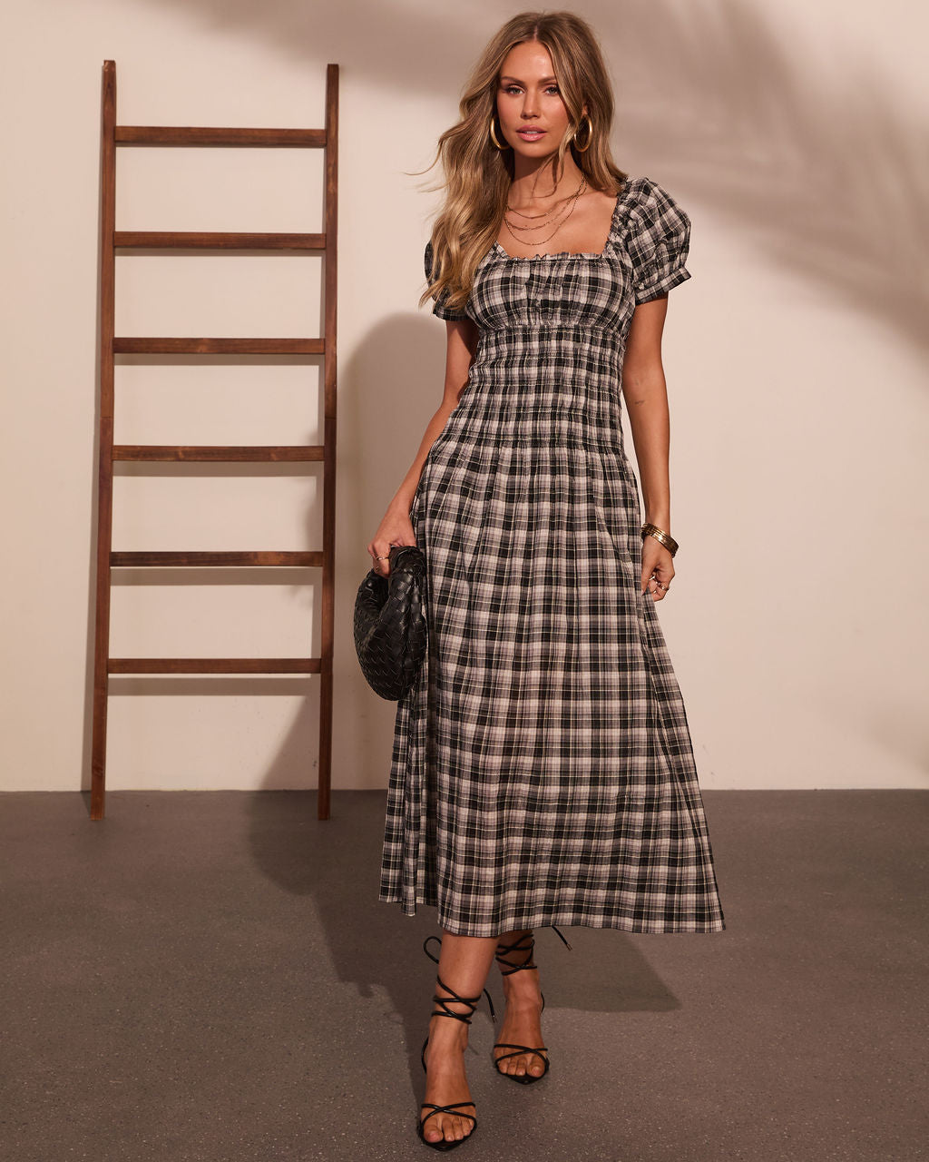 レディース andmary Cecily check long dress