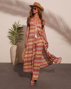 Paradise Ease Chevron Print Front Tie Top