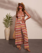 Paradise Ease Chevron Print Front Tie Top