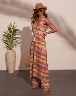 Paradise Ease Chevron Print Front Tie Top