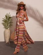 Paradise Ease Chevron Print Front Tie Top