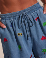 Sunset Escape Embroidered Chambray Shorts