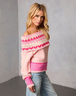 Maygen Off The Shoulder Knit Fair Isle Sweater