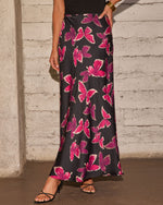 Black/Magenta % Light Feels Satin Butterfly Print Maxi Skirt-2
