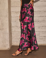 Black/Magenta % Light Feels Satin Butterfly Print Maxi Skirt-3