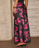 Black/Magenta % Light Feels Satin Butterfly Print Maxi Skirt-4