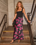 Black/Magenta % Light Feels Satin Butterfly Print Maxi Skirt-5