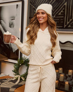 Eliah Hooded Knit Diamond Pattern Sweater