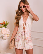 Whispered Spring Floral Front Tie Tassel Top