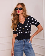 Black/White % Love Like This Knit Heart Peplum Sweater Top-1