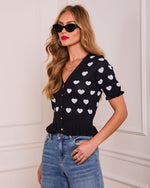 Black/White % Love Like This Knit Heart Peplum Sweater Top-3