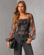 Sepia Ritual Printed Smocked Mesh Top