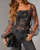 Sepia Ritual Printed Smocked Mesh Top