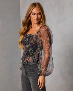 Sepia Ritual Printed Smocked Mesh Top