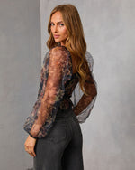 Sepia Ritual Printed Smocked Mesh Top