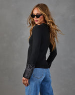 Social Whimsy Ribbed Knit Satin Cuff Top