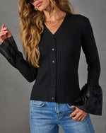 Social Whimsy Ribbed Knit Satin Cuff Top