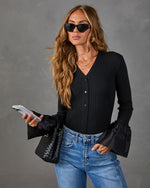 Social Whimsy Ribbed Knit Satin Cuff Top