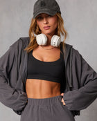 Charcoal % Soft Balance Drawstring Hood Zip Up Sweatshirt-1