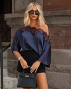Greyson Satin Lace Trim Off The Shoulder Blouse
