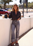 Black % On The Clock Button Down Bodysuit-11