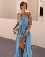 Blue Eye % Elmhurst Ruched Halter Maxi Dress-9