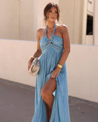 Blue Eye % Elmhurst Ruched Halter Maxi Dress-9