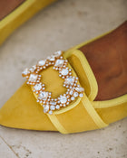 Yellow % Vanderpump Embellished Faux Suede Flats-2