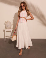Coastal Glance Striped Cut Out Linen Blend Tank Top