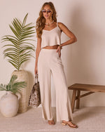 Kimora Linen Faux Pearl Trim Top